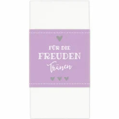Banderolen Für die Freudentränen Flieder-Weiß zweiseitig bedruckt mit Klebepunkt zum Verschließen - Hochzeit Taschentuch Papierbanderole Taschentuchhalter