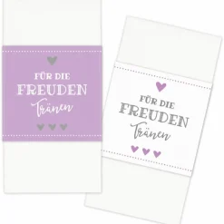 Banderolen Für die Freudentränen Flieder-Weiß zweiseitig bedruckt mit Klebepunkt zum Verschließen - Hochzeit Taschentuch Papierbanderole Taschentuchhalter