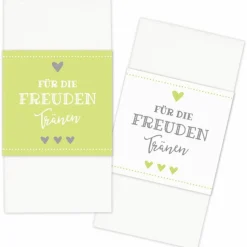 Banderolen Für die Freudentränen Hellgrün-Weiß zweiseitig bedruckt mit Klebepunkt zum Verschließen - Hochzeit Taschentuch Papierbanderole Taschentuchhalter