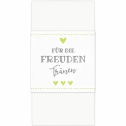 Banderolen Für die Freudentränen Hellgrün-Weiß zweiseitig bedruckt mit Klebepunkt zum Verschließen - Hochzeit Taschentuch Papierbanderole Taschentuchhalter