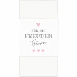 Banderolen Für die Freudentränen Rosa-Weiß zweiseitig bedruckt mit Klebepunkt zum Verschließen - Hochzeit Taschentuch Papierbanderole Taschentuchhalter