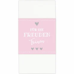 Banderolen Für die Freudentränen Rosa-Weiß zweiseitig bedruckt mit Klebepunkt zum Verschließen - Hochzeit Taschentuch Papierbanderole Taschentuchhalter