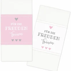 Banderolen Für die Freudentränen Rosa-Weiß zweiseitig bedruckt mit Klebepunkt zum Verschließen - Hochzeit Taschentuch Papierbanderole Taschentuchhalter