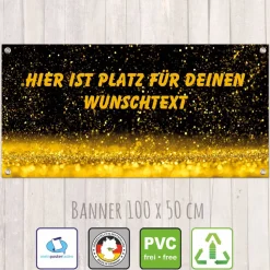 Banner Event 100 x 50 cm - personalisierbar | goldener Glitter - personalisierbar mit Wunschtext