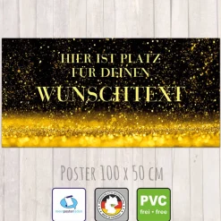 Banner Event 100 x 50 cm - personalisierbar | goldener Glitter - personalisierbar mit Wunschtext