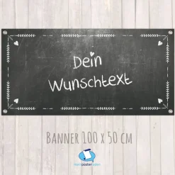 Banner Event 100 x 50 cm - personalisierbar | Tafeloptik mit Kreide Ornamenten - Herzlich Willkommen oder Wunschtext