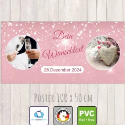 Banner Event 100 x 50 cm - personalisierbar mit 2 Fotos und Wunschtext | Schneesterne-Glitzer
