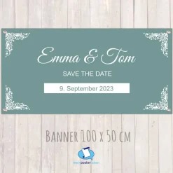 Banner Hochzeit 100 x 50 cm - personalisierbar | weiße Ornamente - personalisierbar mit Wunschtext