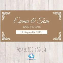 Banner Hochzeit 100 x 50 cm - personalisierbar | weiße Ornamente - personalisierbar mit Wunschtext