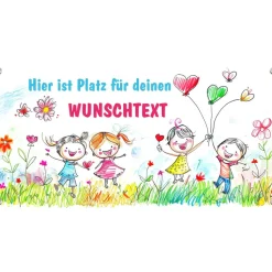 Banner Kinderevent 100 x 50 cm  | Fröhliche Kinder - Luftballon - personalisierbar mit Wunschtext - Kindergarten