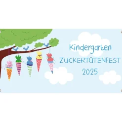 Banner Kindergarten 100 x 50 cm  | Zuckertütenbaum - mit Wunschtext personalisierbar - Kindergartenabschluss