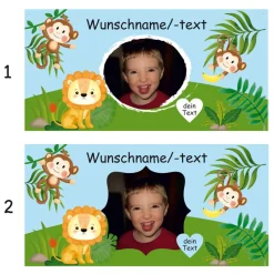 Banner Kinderparty - 100 x 50 cm | Äffchen und Löwe - mit Foto personalisierbar