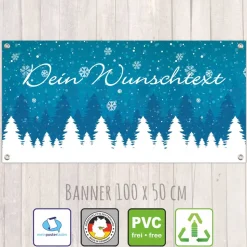 Banner Winterzeit 100 x 50 cm - personalisierbar | Winterwald - personalisierbar mit Wunschtext