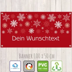 Banner Winterzeit 100 x 50 cm - personalisierbar | Schneesterne - personalisierbar mit Wunschtext