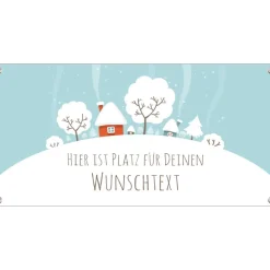 Banner Winterzeit 100 x 50 cm - personalisierbar | Häuser und Bäume im Winter - personalisierbar mit Wunschtext