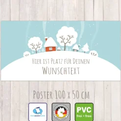 Banner Winterzeit 100 x 50 cm - personalisierbar | Häuser und Bäume im Winter - personalisierbar mit Wunschtext