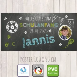 Banner zur Einschulung - Fußball - 100 x 50 cm - mit Foto personalisierbar | Tafeloptik - Schulanfang