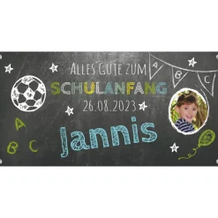 Banner zur Einschulung - Fußball - 100 x 50 cm - mit Foto personalisierbar | Tafeloptik - Schulanfang