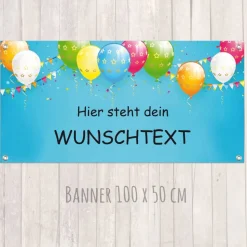 Banner zur Einschulung - Kinderparty - Jubiläum 100 x 50 cm | Bunte Luftballons - blau