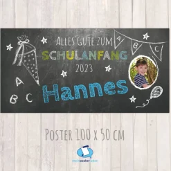 Banner zur Einschulung 100 x 50 cm - mit Foto personalisierbar | Tafeloptik - Alles Gute zum Schulanfang