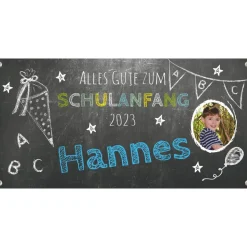 Banner zur Einschulung 100 x 50 cm - mit Foto personalisierbar | Tafeloptik - Alles Gute zum Schulanfang
