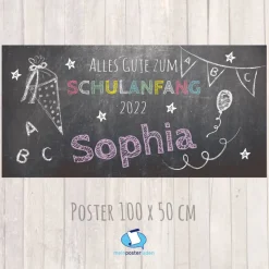 Banner zur Einschulung 100 x 50 cm - personalisierbar | Tafeloptik Schulanfang - lila