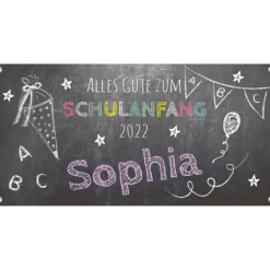 Banner zur Einschulung 100 x 50 cm - personalisierbar | Tafeloptik Schulanfang - lila
