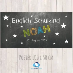 Banner zur Einschulung 100 x 50 cm - personalisierbar | Tafeloptik Sternchen - Endlich Schulkind