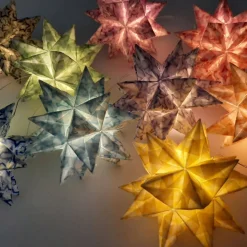 Bascettasterne Stern im Stern – 10 transparente/bunte Deko-Sterne aus Transparentpapier, 7,5cm, individuell wählbar