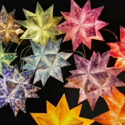 Bascettasterne Stern im Stern – 10 transparente/bunte Deko-Sterne aus Transparentpapier, 7,5cm, individuell wählbar