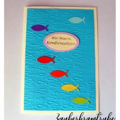 Bastelset Einladungskarten für Taufe, Kommunion oder Konfirmation Regenbogenfische im Meer