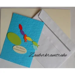 Bastelset Einladungskarten für Taufe, Kommunion oder Konfirmation Regenbogenfische im Meer