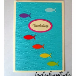 Bastelset Einladungskarten für Taufe, Kommunion oder Konfirmation Regenbogenfische im Meer