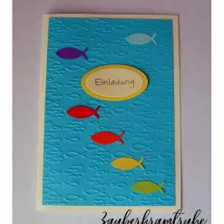 Bastelset Einladungskarten für Taufe, Kommunion oder Konfirmation Regenbogenfische im Meer