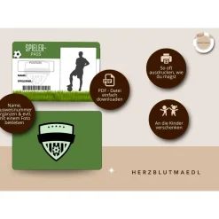 Bastelvorlage Fußball Spielerpass für Kindergeburtstag, Fußballparty, Fußballturniere - Tolles Mitgebsel für große Fußba