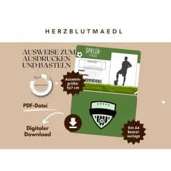 Bastelvorlage Fußball Spielerpass für Kindergeburtstag, Fußballparty, Fußballturniere - Tolles Mitgebsel für große Fußba