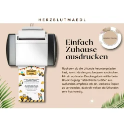 Bauarbeiter Zertifikat für Kindergeburtstag - Personalisiertes Baustellenparty Zubehör | Bagger, Handwerker, Radlader,