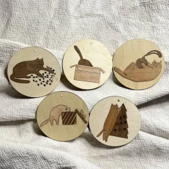 Baumschmuck Katzen - Anhänger aus Echtholz