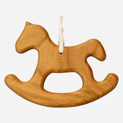 Baumschmuck Schaukelpferd aus Kirschbaum-Holz – Handgefertigter Geschenkanhänger 8,5 cm