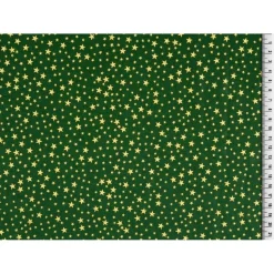 Baumwollgewebe, grün, bedruckt mit "goldenen" Sternen, 140 cm breit, Meterware, Preis pro 0,5 lfdm