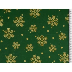 Baumwollgewebe, grün, bedruckt mit großen "goldenen" Kristallen, 140 cm breit, Meterware, Preis pro 0,5 lfdm