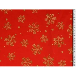 Baumwollgewebe, rot, bedruckt mit großen "goldenen" Kristallen, 140 cm breit, Meterware, Preis pro 0,5 lfdm