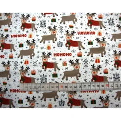 Baumwolljersey HOHOHO Rentiere weiß – Weihnachtsstoff Meterware für Kleidung & Accessoires