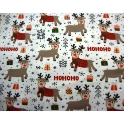 Baumwolljersey HOHOHO Rentiere weiß – Weihnachtsstoff Meterware für Kleidung & Accessoires