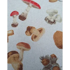 Baumwollstoff mit Herbstmotiven, Dekostoff, Breite 1,40 m, Meterware, natur,  beige, grau, rot, Fliegenpilz, Nüsse