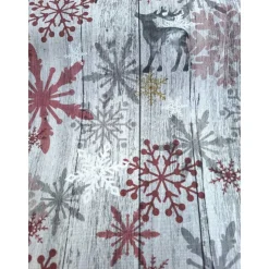 Baumwollstoff mit Hirsch und Schneeflocken, Weihnachtsstoff, Breite 1,40 m, Meterware, natur, bordeaux,  rot, grau, weiß