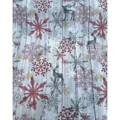 Baumwollstoff mit Hirsch und Schneeflocken, Weihnachtsstoff, Breite 1,40 m, Meterware, natur, bordeaux,  rot, grau, weiß