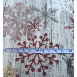 Baumwollstoff mit Hirsch und Schneeflocken, Weihnachtsstoff, Breite 1,40 m, Meterware, natur, bordeaux,  rot, grau, weiß