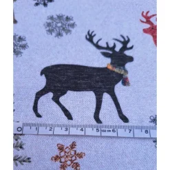 Baumwollstoff mit Hirsch,Schneeflocken,Tannen,Weihnachtsstoff, Breite 1,40 m, Meterware, natur, braun, rot, grau, grün