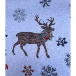 Baumwollstoff mit Hirsch,Schneeflocken,Tannen,Weihnachtsstoff, Breite 1,40 m, Meterware, natur, braun, rot, grau, grün